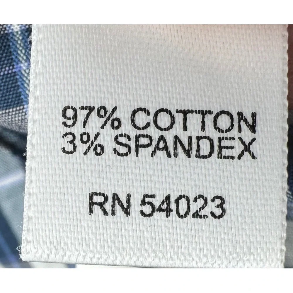 Banana Republic Button Down Shirt Men L Navy Blue Plaid Stretch Long Sleeve 6720